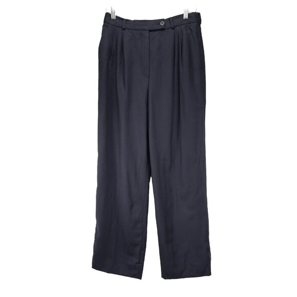AQUASCUTUM VTG Wool & Kashmir Academia Navy Blue Preppy Trousers Pleated Pant 10 - Picture 1 of 7